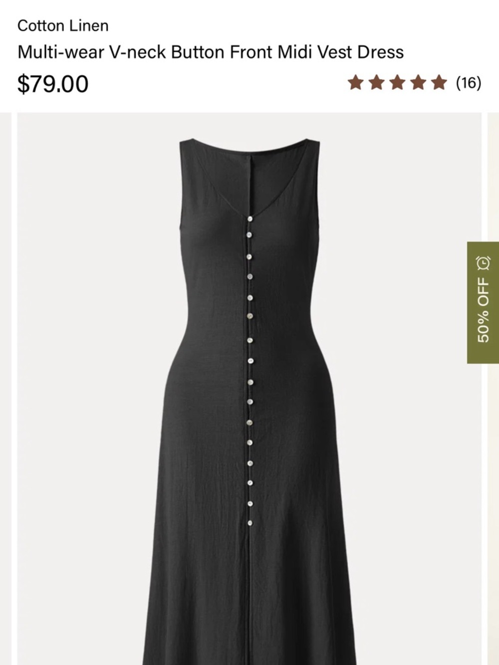 OGL Black Button-Front Midi Dress - Picture 2 of 2